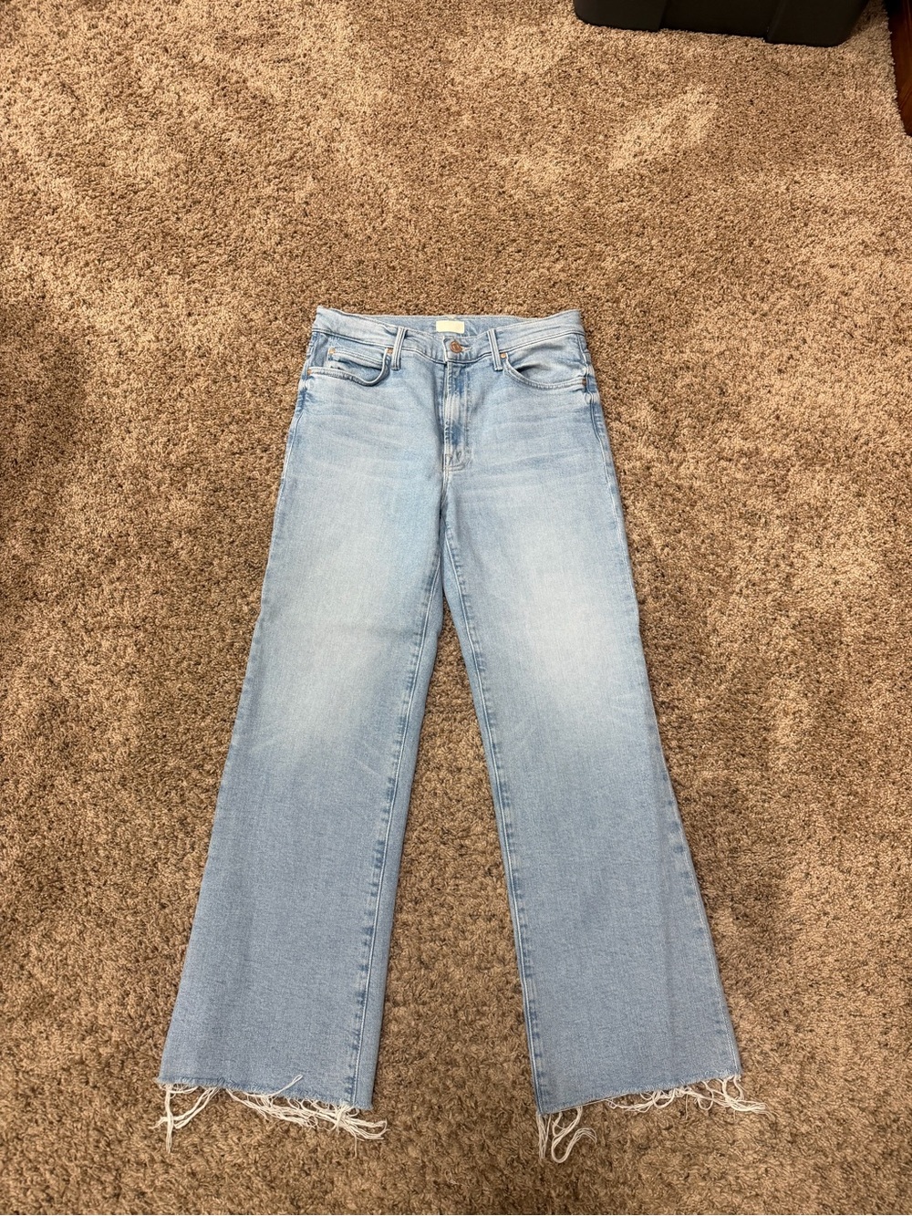 MOTHER Light Blue High-Rise Wide-Leg Jeans with Frayed Hem